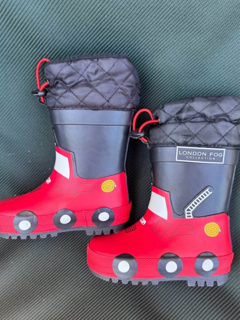 London Fog Kids' Red and Black Fire Engine Rain Boots